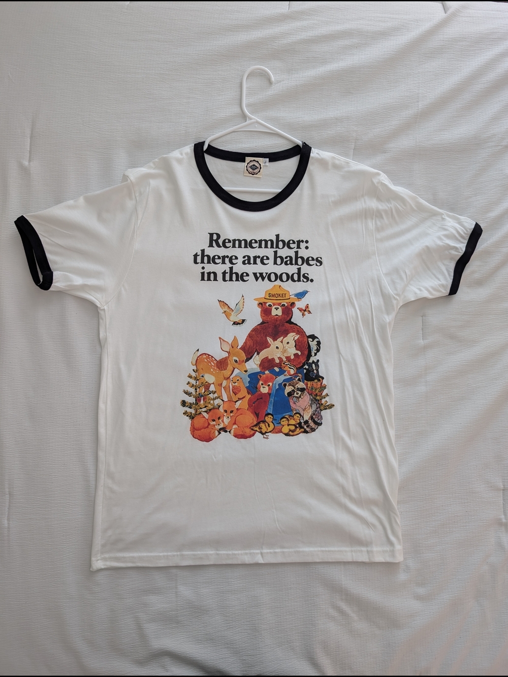 Smokey Bear Ringer Tee - White with Black Trim
